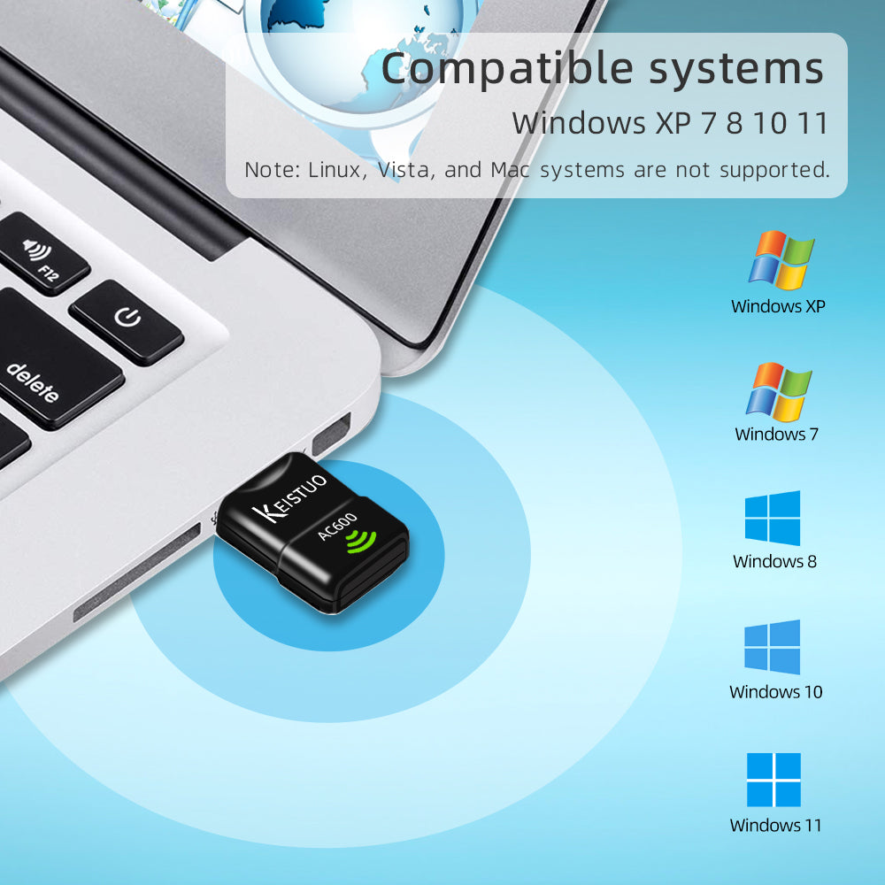 AC600 WiFi Adapter for Desktop PC Laptop - Wireless Adapter for PC, Dual Band 2.4GHz/5GHz, Mini USB WiFi Adapter Compatible with Windows 11, 10, 8, 7, XP Computer Network Adapters