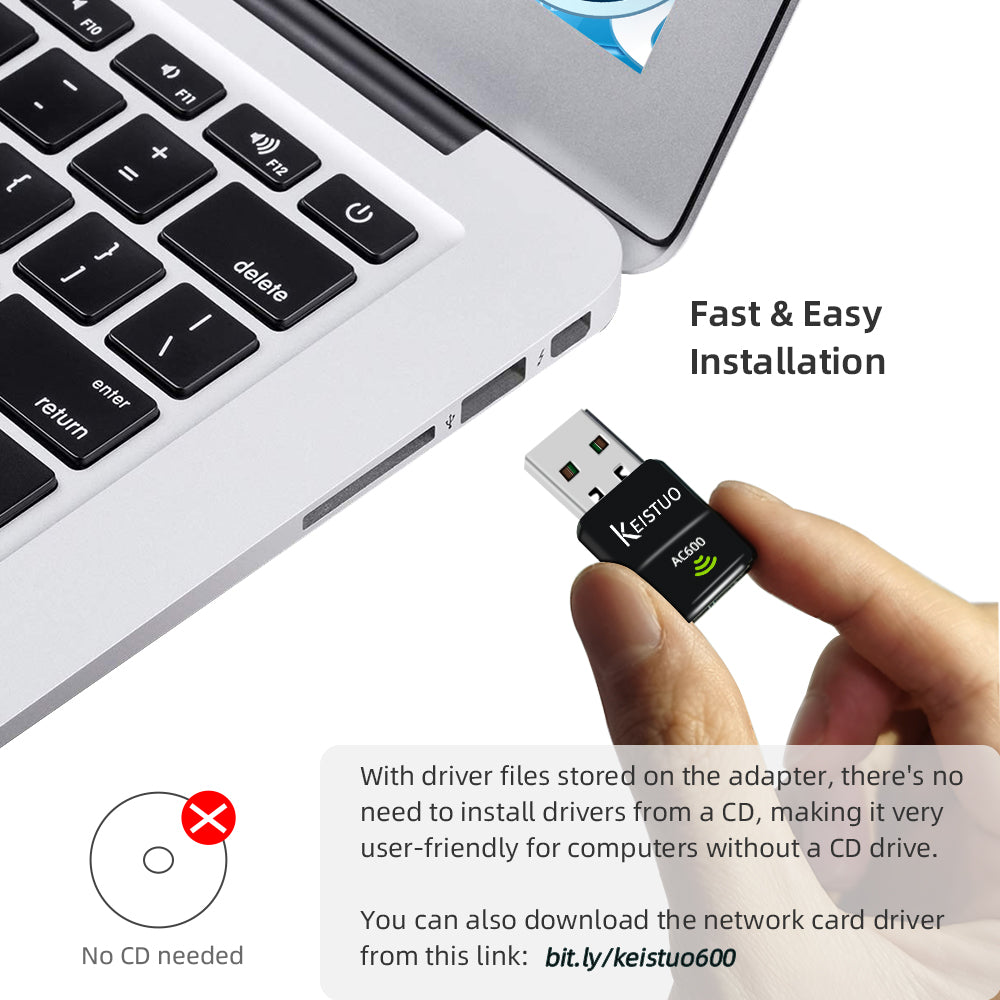 AC600 WiFi Adapter for Desktop PC Laptop - Wireless Adapter for PC, Dual Band 2.4GHz/5GHz, Mini USB WiFi Adapter Compatible with Windows 11, 10, 8, 7, XP Computer Network Adapters